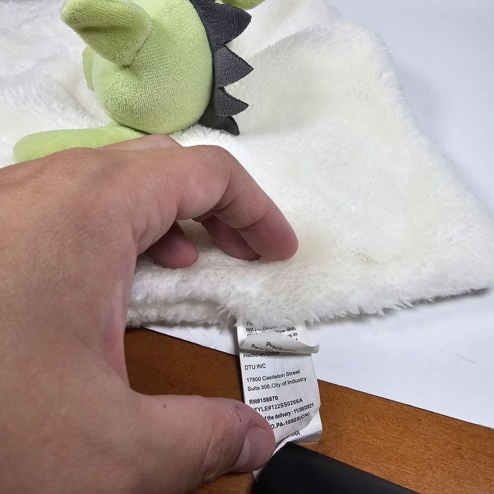 DTU Green Dragon Lovey Security Blanket Baby Nursery Plush Toy White 9